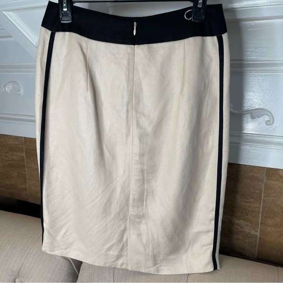 MNG Skirt size 6 Ivory Black Linen Straight Pencil Herringbone Knee Career Suit - Picture 2 of 12